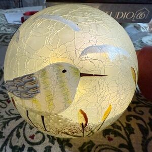 Handcrafted Glass Art Sphere with Coastal Beachy Bird Design
